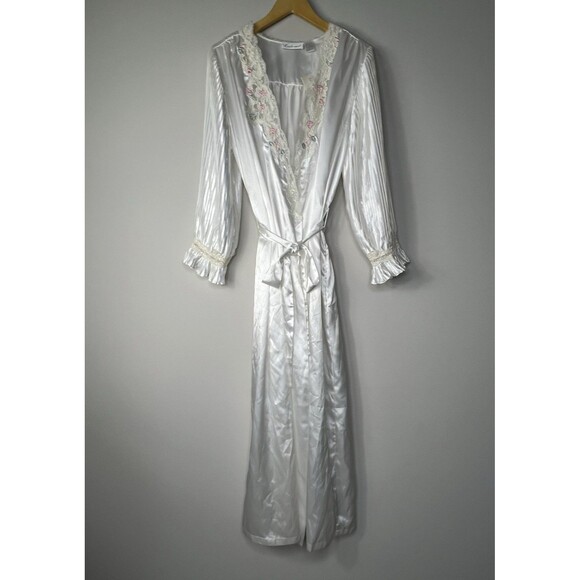 NWT VTG 80s Cabernet White Satin Lace Robe Wedding Honeymoon Peignoir Size M - Picture 1 of 14